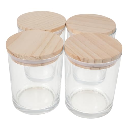 ROMISBABA 4 Stück Aromatherapie Kerzengläser aus Klarem Glas mit Bambusdeckel Wiederverwendbare Teelichthalter Langlebige Duftkerzendosen für Wohn und Partykultur von ROMISBABA