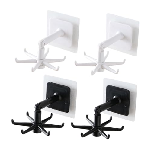 ROMISBABA 4 Stück Teiliges Drehbare Küchenhaken Drehbar Selbstklebend Starke Kunststoffhaken für Küchenutensilien unter Schrankmontage Zweifarbig von ROMISBABA
