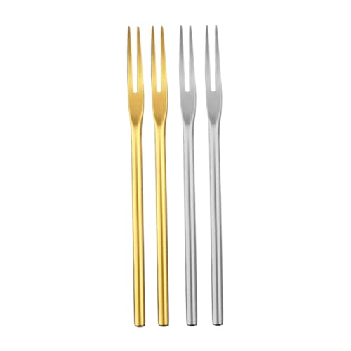 ROMISBABA 4 Stück Teiliges Edelstahl Obstgabel Gold und Silber Kreative Dessert Kuchengabeln Spülmaschinenfestes Party besteck für Hochzeit Bar und Festliche Anlässe von ROMISBABA