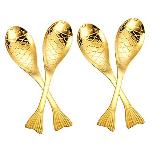 ROMISBABA 4 Stück Teiliges Fischförmige Metallsuppenlöffel Mittelgroß Gold Leichtes Tragbares Design Glatte Oberfläche Vielseitig Für Suppe Reis Und Dessert Komfortabler Griff Einfach Zu von ROMISBABA
