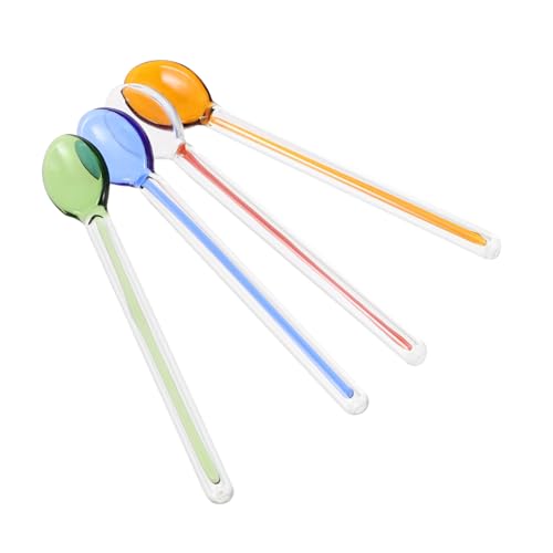 ROMISBABA 4 Stück Teiliges Glas Rührlöffel mit Langem Stiel Hitzebeständige Teelöffel für Kaffee Milch Desserts Bunte Mischlöffel für Zuhause und Party Wiederverwendbar von ROMISBABA