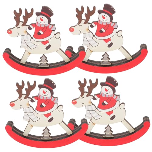 ROMISBABA 4 Stück Teiliges Holz Schaukelpferd Weihnachtsdeko Desktop Ornament Festliche Xmas Dekoration für Zuhause und Büro Leicht und Handgefertigt von ROMISBABA