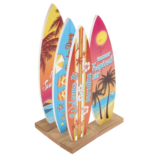 ROMISBABA 4 Stück Teiliges Kleine Holz Surfboard Deko Mediterranes Surfboard Modell Bunte Sommerliche Tischornamente Küstenstil für Wohnzimmer Büro und Strandbar Handgefertigte von ROMISBABA