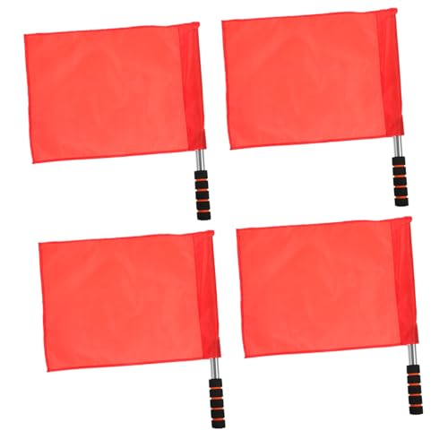 ROMISBABA 4 Stück Teiliges Schiedsrichter Flaggen Rot mit Stange Hand Signal Flaggen für Fußball und Leichtathletik Wettkämpfe Leicht und Robust für Linienrichter und Schiedsrichter Einsatz von ROMISBABA