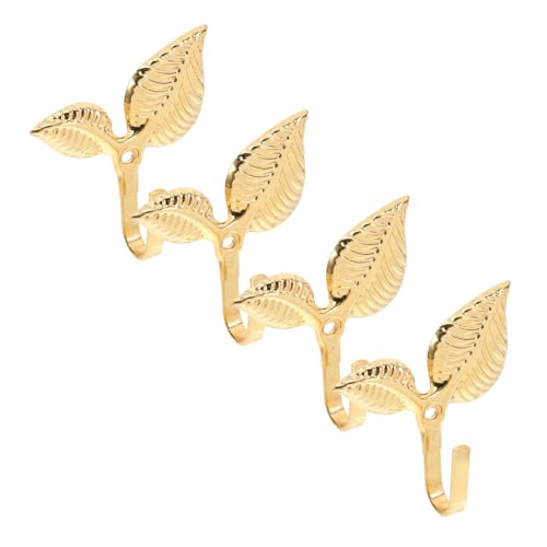ROMISBABA 4 Stück Teiliges Vintage Wandhaken aus Robustem Metall mit Goldfarbener Beschichtung Dekorative Blattform Stabile Garderobenhaken zur Wandmontage für Mäntel und Handtücher von ROMISBABA