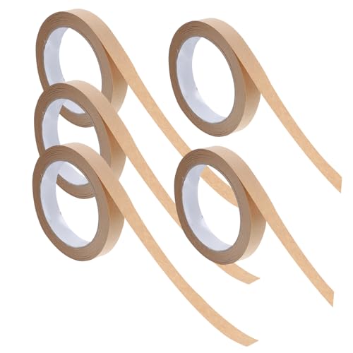 ROMISBABA 5 Stück Selbstklebendes Kraftpapier Klebeband Reißbar Beschreibbar Umweltfreundliches Verpackungsband für DIY Sichere Versiegelung und Einfache Handhabung von ROMISBABA
