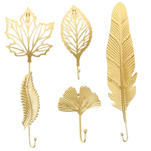 ROMISBABA 5 Stück Teiliges Gold in Federform Robuste Metallhaken zum Aufhängen von Mänteln Handtüchern und Taschen Platzsparend für Flur Bad Schlafzimmer und Wohnzimmer ROMISBABA 5 Stück Teiliges Gold in Federform Robuste Metallhaken zum Aufhängen von Mänteln Handtüchern und Taschen Platzsparend für Flur Bad Schlafzimmer und Wohnzimmer von ROMISBABA