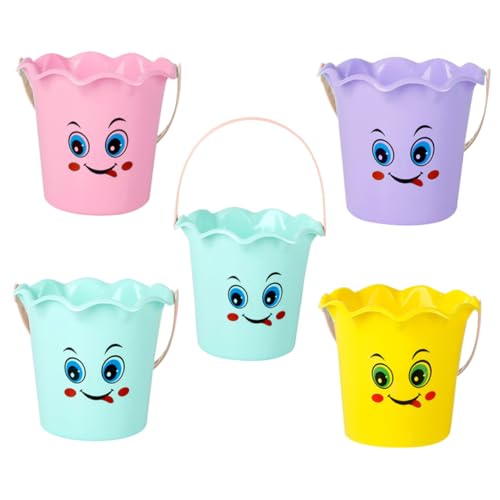 ROMISBABA 5 Stück Teiliges Sandspielzeug Kleine Strandeimer aus Robustem Kunststoff mit Griff rutschfeste Oberfläche Vielseitig Nutzbar für Strand Sandkasten und Zufällige Farbe von ROMISBABA