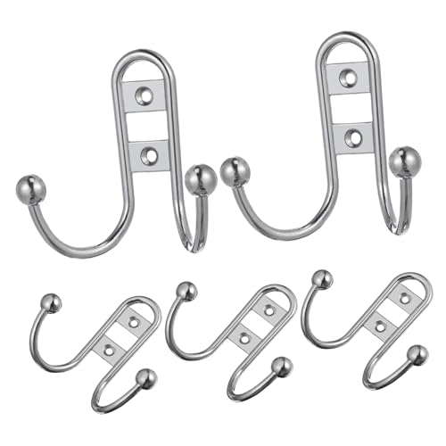 ROMISBABA 5 Stück Teiliges Wandhaken aus Zinklegierung Doppelte Garderobenhaken Rostfrei für Bad Küche Wohnzimmer Modisches Design mit Gebogenem Haken zur Wandmontage Silberfarben von ROMISBABA
