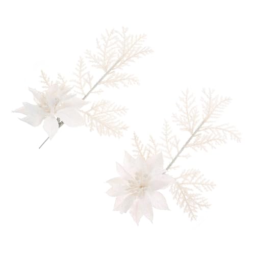 ROMISBABA 6 Stück Glitzernde Künstliche Weihnachtsblumen Teiliges mit Clip Weiße Tannenzweige Weihnachtsbaumschmuck für Tischdekoration Festliche Deko für Baum Regal Treppengeländer von ROMISBABA
