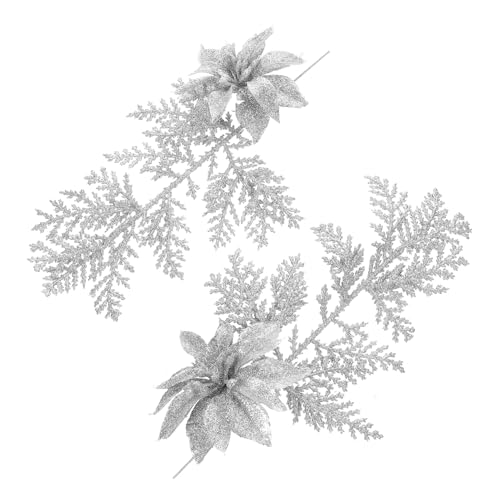 ROMISBABA 6 Stück Künstliche Weihnachtsblumen mit Tannenzweigen Silberfarben Weihnachtliche Tischdeko Christbaumschmuck und Festliche Dekoration für Weihnachtsbaum und Tischgestaltung ROMISBABA 6 Stück Künstliche Weihnachtsblumen mit Tannenzweigen Silberfarben Weihnachtliche Tischdeko Christbaumschmuck und Festliche Dekoration für Weihnachtsbaum und Tischgestaltung von ROMISBABA