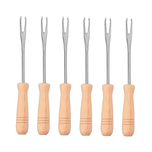 ROMISBABA 6 Stück Maisgabeln mit Holzgriff Teiliges für Maiskolben Obst Desserts und Fingerfood Rostfreies Design Einfach zu Reinigen für Erwachsene von ROMISBABA
