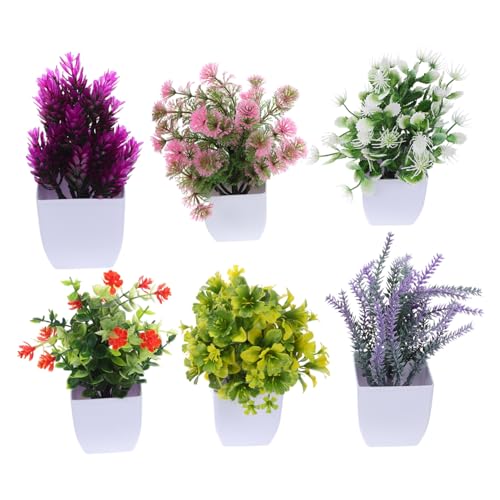 ROMISBABA 6 Stück Mini-Simulation Topfpflanze Kunstblumen in Der Vase Gefälschte Bonsai-Blume Eingetopftes Künstliches Grün Kunstpflanzen Mit Vase Kunstblumen Mit Abs von ROMISBABA