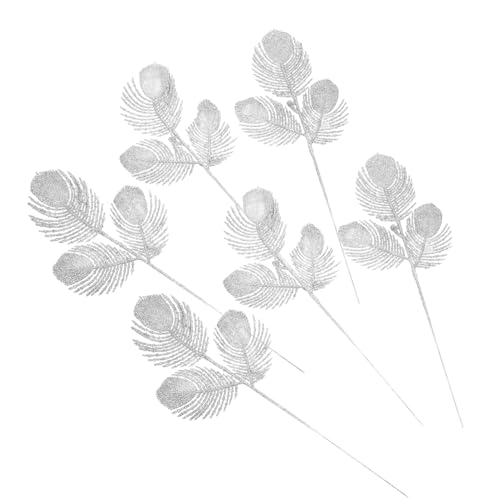 ROMISBABA 6 Stück Silberne Weihnachtsbaum Deko Künstliche Glitzernde Simulation Leaves Leichte Umweltfreundliche Party und Christbaumschmuck für Festliche Dekoration von ROMISBABA