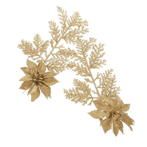 ROMISBABA 6 Stück Teiliges Künstliche Weihnachtsblumen mit Tannenzweigen Goldene Weihnachtsbaumdeko Clip Deko für Tisch Geschenke Treppengeländer Festliche Simulation Vielseitig Einsetzbar von ROMISBABA