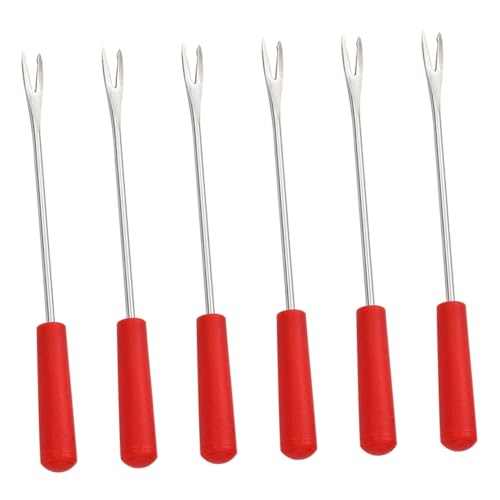 ROMISBABA 6 Stück Teiliges Wiederverwendbare Edelstahl gabeln mit Rotem Griff für Bbq Fondue Schokolade Käse Obst und Praktische Hitzebeständige Grillspieße für Picknick und Camping von ROMISBABA