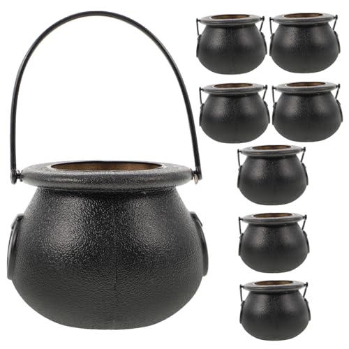 ROMISBABA 8 Stück Teiliges Schwarze Süßigkeiteneimer aus Solidem Kunststoff Halloween Süßigkeitenbehälter Handheld Candy Bucket für Partydeko und Trick Treat Zubehör von ROMISBABA