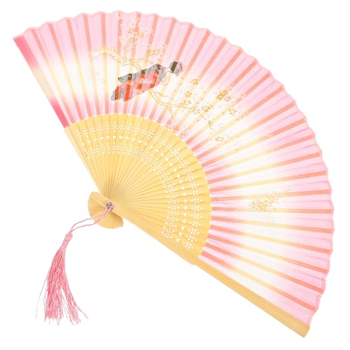 ROMISBABA Antiker Faltfächer Handventilator elegant Handfächer dekorativ Handgebläse Fan im chinesischen Stil Papierventilatordekorationen Faltbarer Tanzfächer Schmuckfächer Stoff Rosa von ROMISBABA
