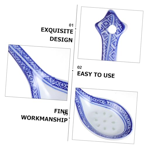 ROMISBABA Chinesischer Porzellan Suppenlöffel Blau weiß Traditionell Großer Keramik Servierlöffel mit Langem Stiel Stilvoller Rührlöffel für Küche und Haushalt Geeignet für Familie und von ROMISBABA