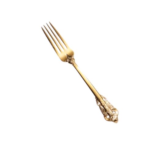 ROMISBABA Edelstahl Dinner Fork mit Klassischem Reliefdesign Goldfarbene Westliche Tafelgabel für Restaurant und Zuhause Spülmaschinenfestes Essbesteck Geeignet für Steak und von ROMISBABA