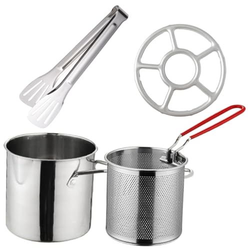 ROMISBABA Edelstahl Frittierkorb mit Topf und Langem Griff Robuster Snack Fryer für Pommes Hähnchen Gemüse Vielseitiger Mini Fritteusentopf für Küche und Gastronomie von ROMISBABA