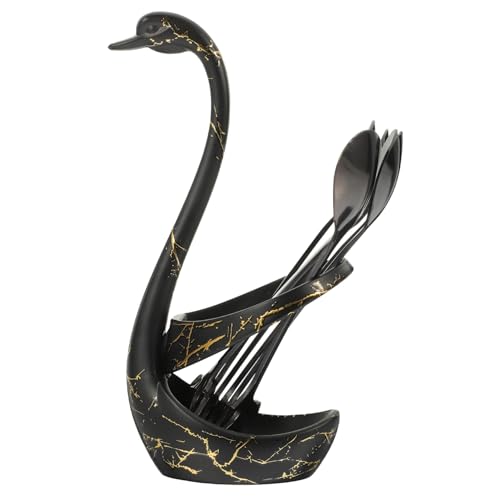 ROMISBABA Edelstahl Löffel set mit Schwanen basis Schwarzes Obst Kaffee löffel set Modischer Löffelhalter Langlebiges Praktischer Organizer für Zuhause und Gastronomie von ROMISBABA