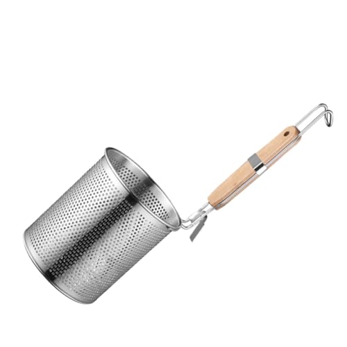 ROMISBABA Edelstahl Nudel Sieblöffel mit Holzgriff Hitzebeständig Mittelgroß Mesh Colander Küchen Seiher für Pasta Abseihen und Abflusssieb Komfortabler Griff Langlebig Einfache Reinigung von ROMISBABA