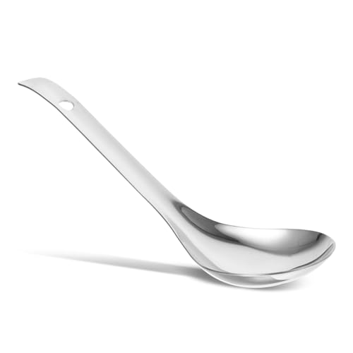 ROMISBABA Edelstahl Reislöffel mit Langem Griff Rostfreier Küchenlöffel Multifunktionaler Suppen Servierlöffel für Reis Suppe und Desserts Rutschfester Ergonomischer Griff Leicht zu von ROMISBABA