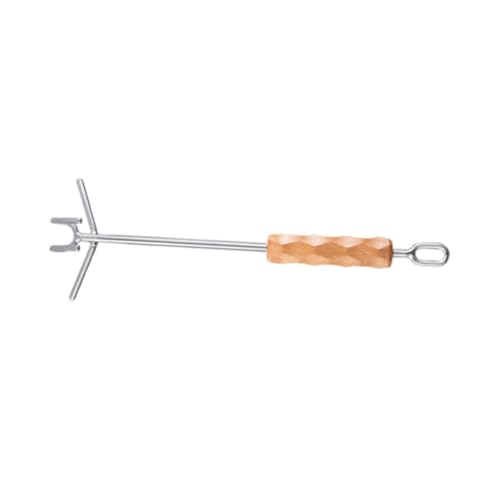 ROMISBABA Edelstahl Topfdeckelheber mit Gebogenem Holzgriff Hitzebeständig Rutschfest Langlebig für Outdoor Camping und Grill Geeignet Praktisches Küchenzubehör für Sicheres Anheben Heißer von ROMISBABA