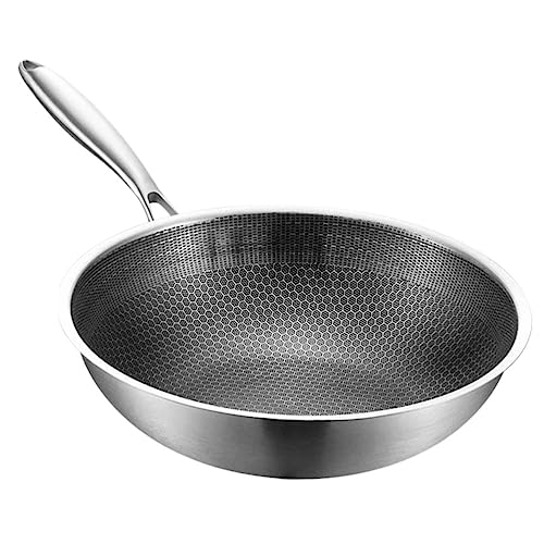 ROMISBABA Edelstahl Wok Pfanne Honigwaben Struktur Antihaft Induktionsgeeignet Schnelle Wärmeleitung Vielseitig für Elektroherd Haushalt von ROMISBABA