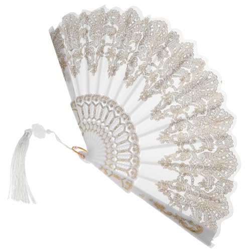ROMISBABA Eleganter Faltbarer Handfächer mit Besticktem Blumenmotiv und Dekorativer Quaste Leichter Faltbarer Handventilator für Frauen Vielseitig als Kühlhilfe und Tanzrequisit Tragbar und von ROMISBABA