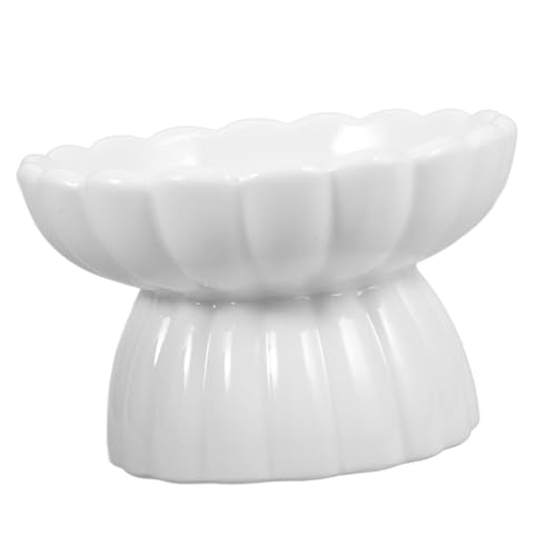 ROMISBABA Erhöhte Keramik Slow Feeder Katzennapf rutschfest Antischlingend Fördert Gesunde Essgewohnheiten Spülmaschinenfest für Kleine Katzen und Hunde Geeignet Stilvolles Weißes Design von ROMISBABA