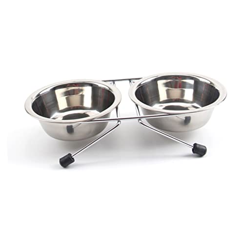 ROMISBABA Futter- Und Wassernäpfe Für Haustiere Erzogen Hund Essen Schüsseln Doppelt Beleg Stand Groß Futterautomat Für Haustiere Haustierbedarf Silver von ROMISBABA