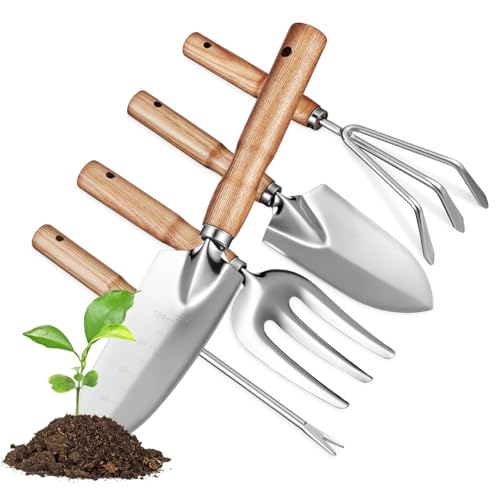 ROMISBABA Gartenwerkzeug Set Teilig Holzgriff Rostfrei Gartengeräte Kit mit Schaufel Rechen für Frauen und Ergonomisch Leichter Griff Sicherer Einsatz Gartenarbeit von ROMISBABA
