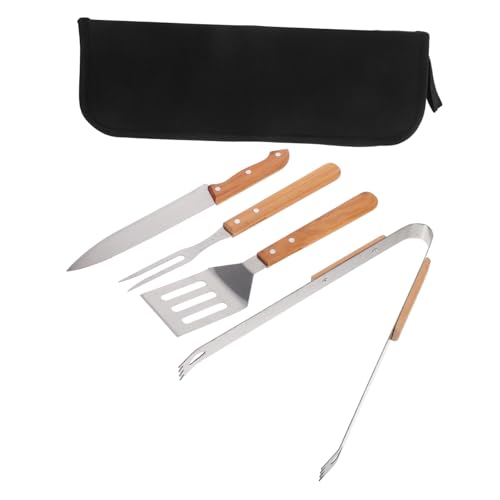 ROMISBABA Grillbesteck mit Holzgriff BBQ Utensilien Teiliges mit Spatel Zange Robust Leicht zu Reinigen Tragetasche für Camping Grillen Picknick von ROMISBABA