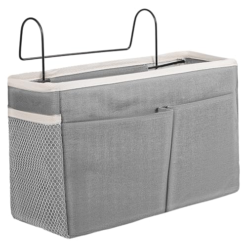 ROMISBABA Hängende Aufbewahrungstasche aus Baumwolle leinen mit Stabilem Eisenrahmen Multifunktionaler Bettorganizer mit Mehreren Fächern Platzsparend für Schlafzimmer als Sofa Betttasche von ROMISBABA