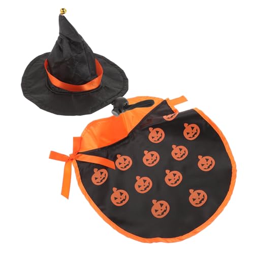 ROMISBABA Halloween Haustier Kostüm Set mit Pumpkin Umhang und Hexenhut Leichtes Bequemes Cosplay Outfit für Kleine Hunde und Katzen für Party und Fotosession von ROMISBABA