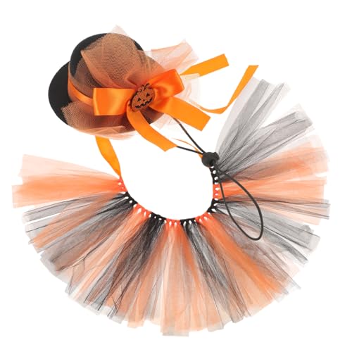 ROMISBABA Halloween Haustierkostüm für Hunde und Katzen mit Verstellbarem Orangenem Tutu-Rock und Elastischem Kürbishut Lustiges Cosplay Outfit für Party Karneval und Halloween von ROMISBABA