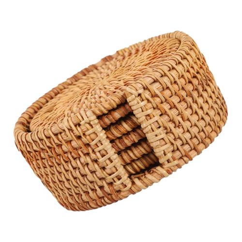 ROMISBABA Handgewebte Rattan Untersetzer Hitzebeständig Dekorativ für Getränke Tischschutz Retro Platzset mit Halter für Kaffee Tee Gläser von ROMISBABA