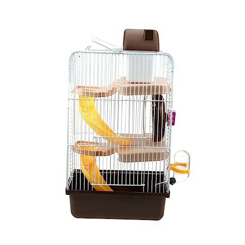 ROMISBABA Luxuriöser Dreilagiger Hamsterkäfig Tragbares Tierhaus Für Kleine Haustiere Multifunktionales Villa-Design Für Hamster Und Kleine Tiere Kaffee-Farben von ROMISBABA