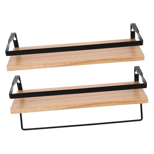 ROMISBABA Holz wandregal mit Handtuchhalter Schwebendes Badezimmer Küchenregal aus Metall Holz Mix Platzsparend Einfache Montage Vielseitig Nutzbar für Wohnzimmer Bad Küche von ROMISBABA