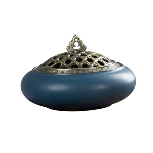 ROMISBABA Keramik Aromastövchen Dunkelblau mit Deckel Kreativer Räuchergefäß Tischornament für Wohnkultur Geeignet für Meditation Yoga Schlafzimmer Sauna Aromatherapie von ROMISBABA