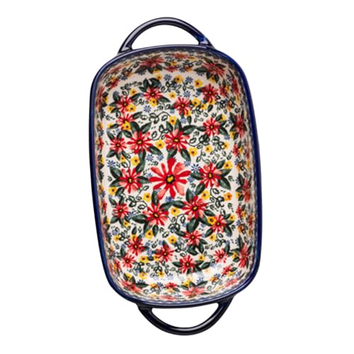 ROMISBABA Keramik Backform Rechteckig mit Blumenmuster Hitzebeständig Langlebig Geeignet für Ofen Mikrowelle und Haushalt Dekorative Servierplatte für Brot Käse und Aufläufe von ROMISBABA