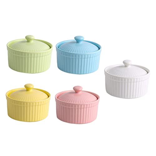 ROMISBABA Keramik Backschalen Teiliges mit Deckel Bunte Ofenfeste Auflaufformen für Pudding Eierspeisen Dessert Bpa Frei Spülmaschinenfest Vielseitig für Küche und von ROMISBABA