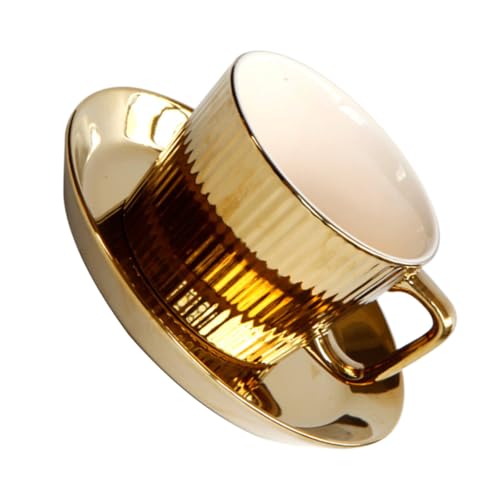 ROMISBABA Keramik Kaffeetasse mit Untertasse Weiß Goldfarben Robust Langlebig für Kaffee Tee Espresso Hotel Gastronomie von ROMISBABA