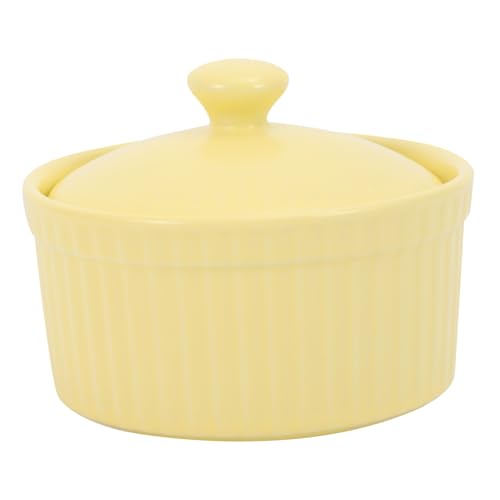 ROMISBABA Keramik Pudding Schale mit Deckel Gelbe Backform aus Hochwertiger Keramik Glatt Polierte Oberfläche Ofenfest und Sicher für Pudding Salat und Dessert von ROMISBABA