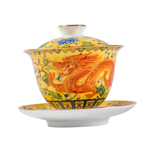 ROMISBABA Keramik Tee Set mit Deckel Chinesischer Stil Retro Teeschale für Büro Teezeremonie Kung Fu Teegeschirr Gelber Drache Design Vielseitig für Oolong Puer Schwarz Gelb Tee Geeignet ROMISBABA Keramik Tee Set mit Deckel Chinesischer Stil Retro Teeschale für Büro Teezeremonie Kung Fu Teegeschirr Gelber Drache Design Vielseitig für Oolong Puer Schwarz Gelb Tee Geeignet von ROMISBABA