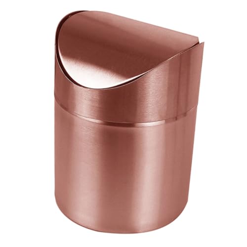 ROMISBABA Kleiner Edelstahl Mülleimer mit Deckel Tischabfallbehälter Rosegold für Büro Schlafzimmer Küche Vielseitig Nutzbar Kompakt und Stilvoll für Schreibtisch und Auto von ROMISBABA