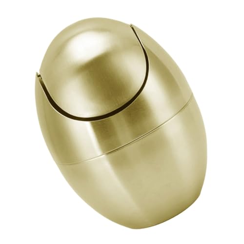 ROMISBABA Kleiner Mülleimer Gold mit Deckel Eierförmiger Mini Abfalleimer für Schreibtisch Bad Küche Kompakt Platzsparend Stilvoll für Büro und Schlafzimmer von ROMISBABA