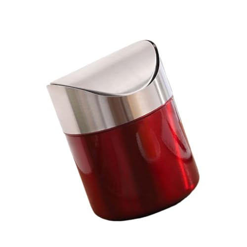 ROMISBABA Kompakter Desktop Mülleimer aus Platzsparend für Büro Küche Badezimmer mit Praktischem Design in Rot Silber für Schreibtisch und von ROMISBABA